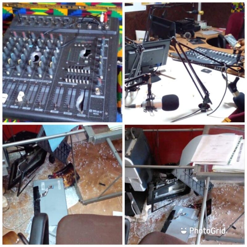 Radio station attacked by armed men in uniform. Radio station attacked by armed men in uniform.